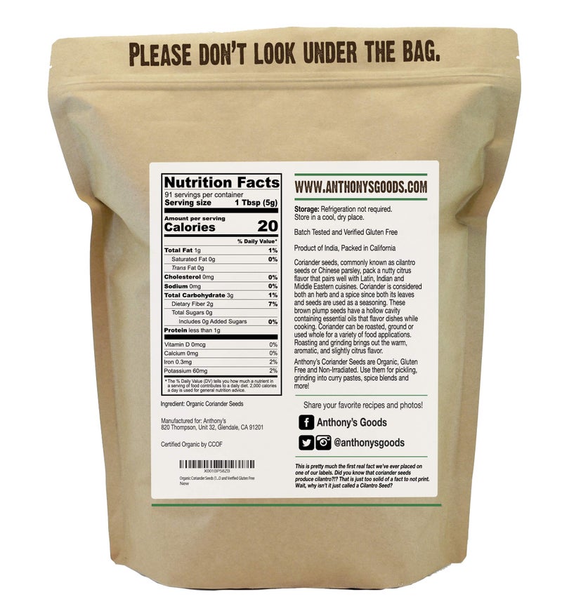 Anthony's Organic Coriander Seeds, 1 lb, Gluten Free, Non GMO, Non Irradiated, Keto Friendly - Image 2